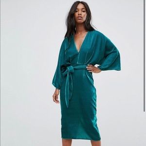 ASOS teal velvet dress  3/4 puffy sleeve NWT